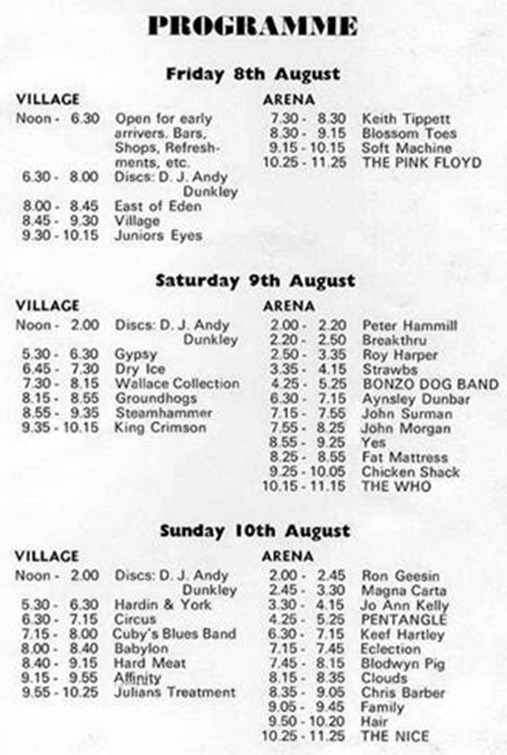 Inside pages of the 1969 festival programme